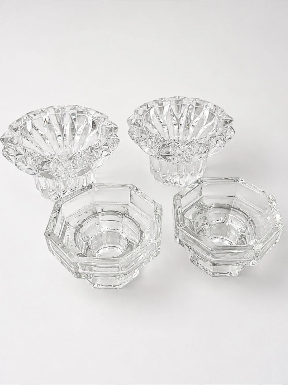 Vintage 1970-1980’s Glass Taper Candle Holders Set/4 Pressed Glass Candlesticks